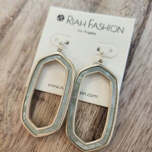 RIAH FASHION BRUSHED GOLD EARRINGS WITH BLUE GREEN ENAMEL -3 for $15 or 10/ea